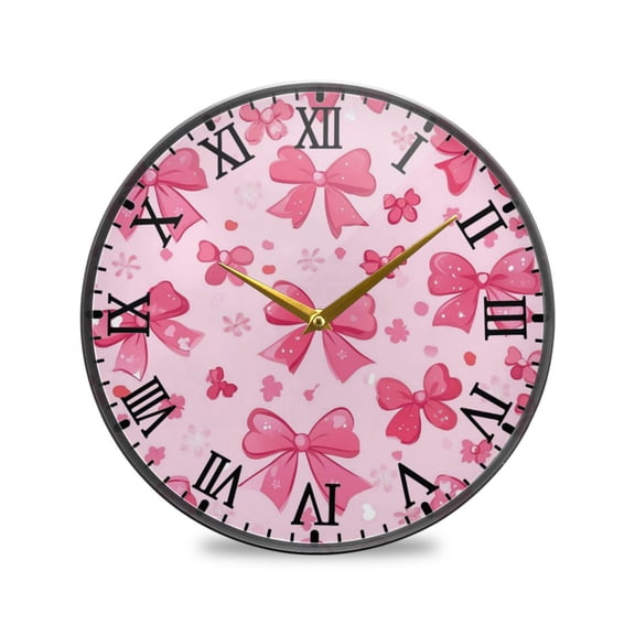 Round Clock Wall Clock Decorative Clock 9.5" Sizes Pink Cute Bows