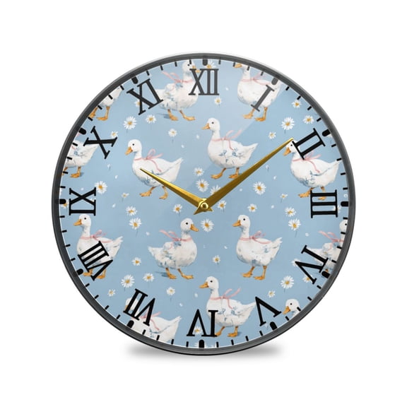 Round Clock Wall Clock Decorative Clock 9.5" Sizes Small Geese and Daisies