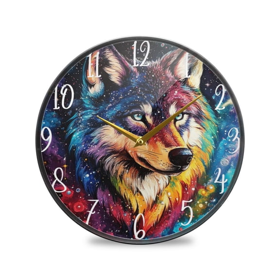 Round Clock Wall Clock Decorative Clock 9.5" Sizes Star-studded Wolf