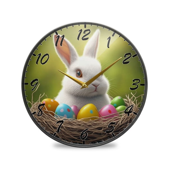 Round Clock Wall Clock Decorative Clock 9.5" Sizes Clock A Cute White Rabbit