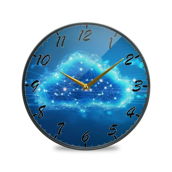 Round Clock Wall Clock Decorative Clock 9.5" Sizes Clock Blue Cloud with Glowing Lights