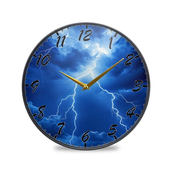 Round Clock Wall Clock Decorative Clock 9.5" Sizes Clock Blue Tone Lightning