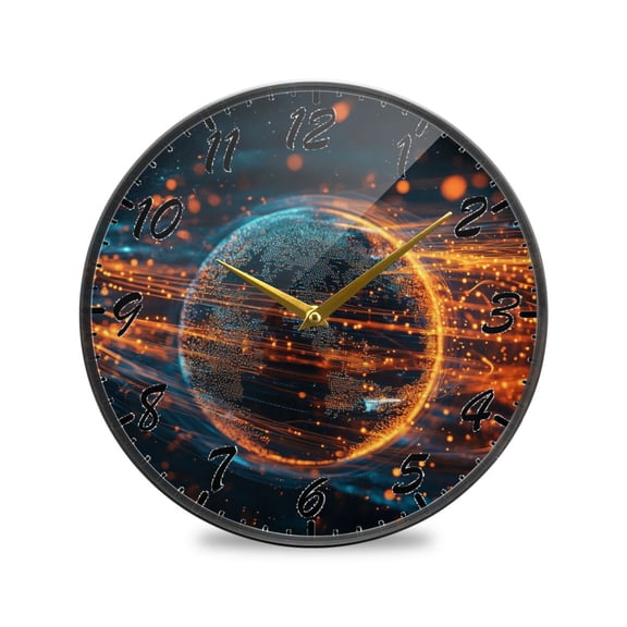 Round Clock Wall Clock Decorative Clock 9.5" Sizes Clock Digital Art Of The Earth