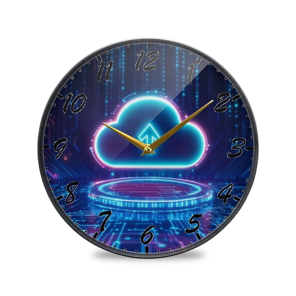 Round Clock Wall Clock Decorative Clock 9.5" Sizes Clock Glowing Cloud Icon