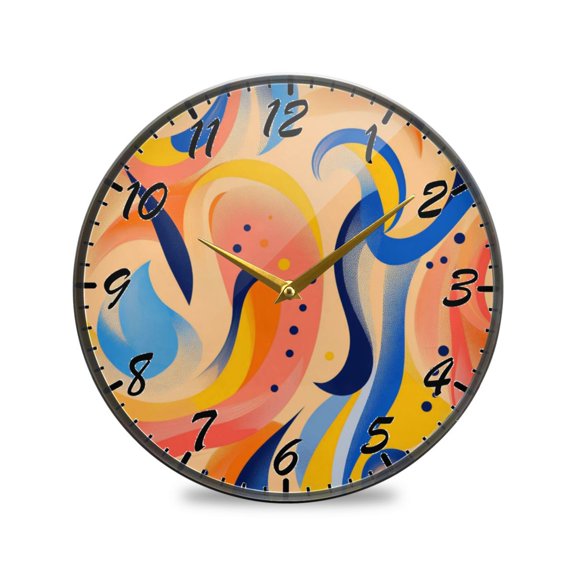 Round Clock Wall Clock Decorative Clock 9.5" Sizes Clock Orange Geometric Shapes