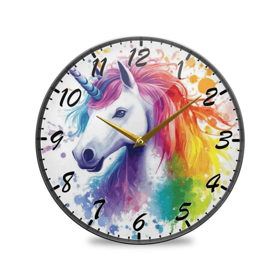 Round Clock Wall Clock Decorative Clock 9.5" Sizes Clock Rainbow-colored Unicorn