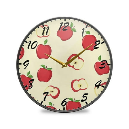 Round Clock Wall Clock Decorative Clock 9.5" Sizes Clock Red Apple Pattern