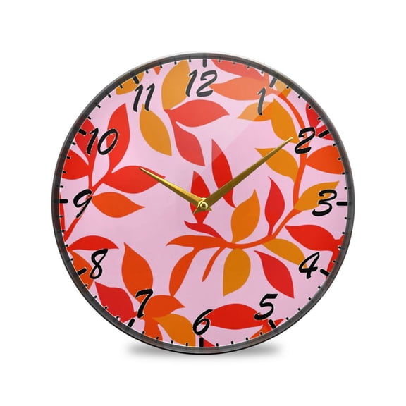 Round Clock Wall Clock Decorative Clock 9.5" Sizes Clock Red Leaf Pattern