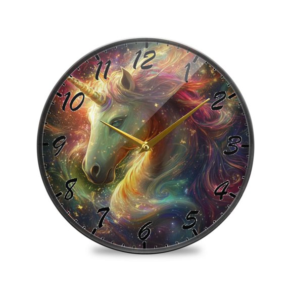 Round Clock Wall Clock Decorative Clock 9.5" Sizes Clock Vibrant Colors Unicorn
