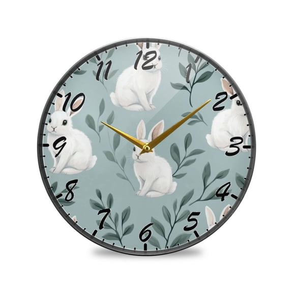 Round Clock Wall Clock Decorative Clock 9.5" Sizes Clock White Rabbits Pattern