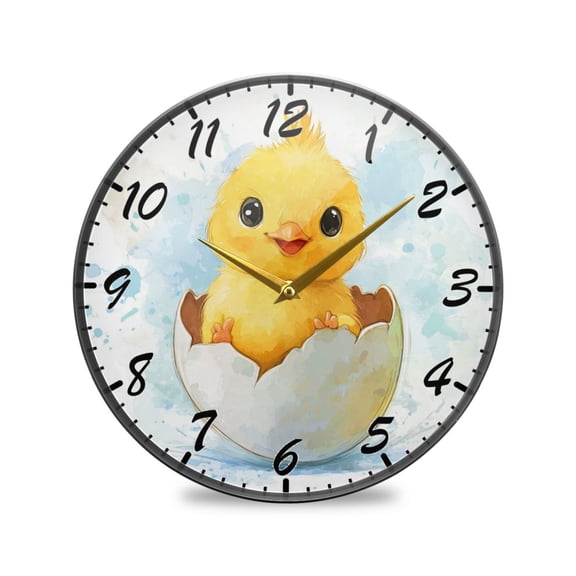Round Clock Wall Clock Decorative Clock 9.5" Sizes Clock Yellow Cute Chick