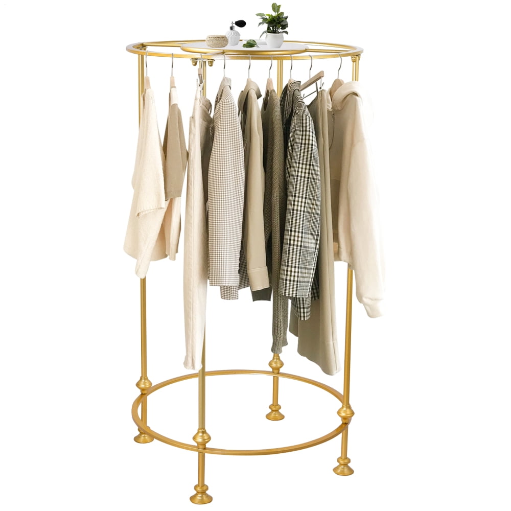 Round Clothing Rack, Floor Standing Iron clothes Rack with Topper ...