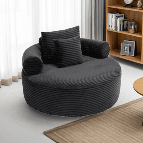 Round Cloud Couch, Modular Sectional Sofa Bed with Memory Foam & 3 Pillows, Convertible Velvet Couches for Small Space Living Room, Apartment, Black