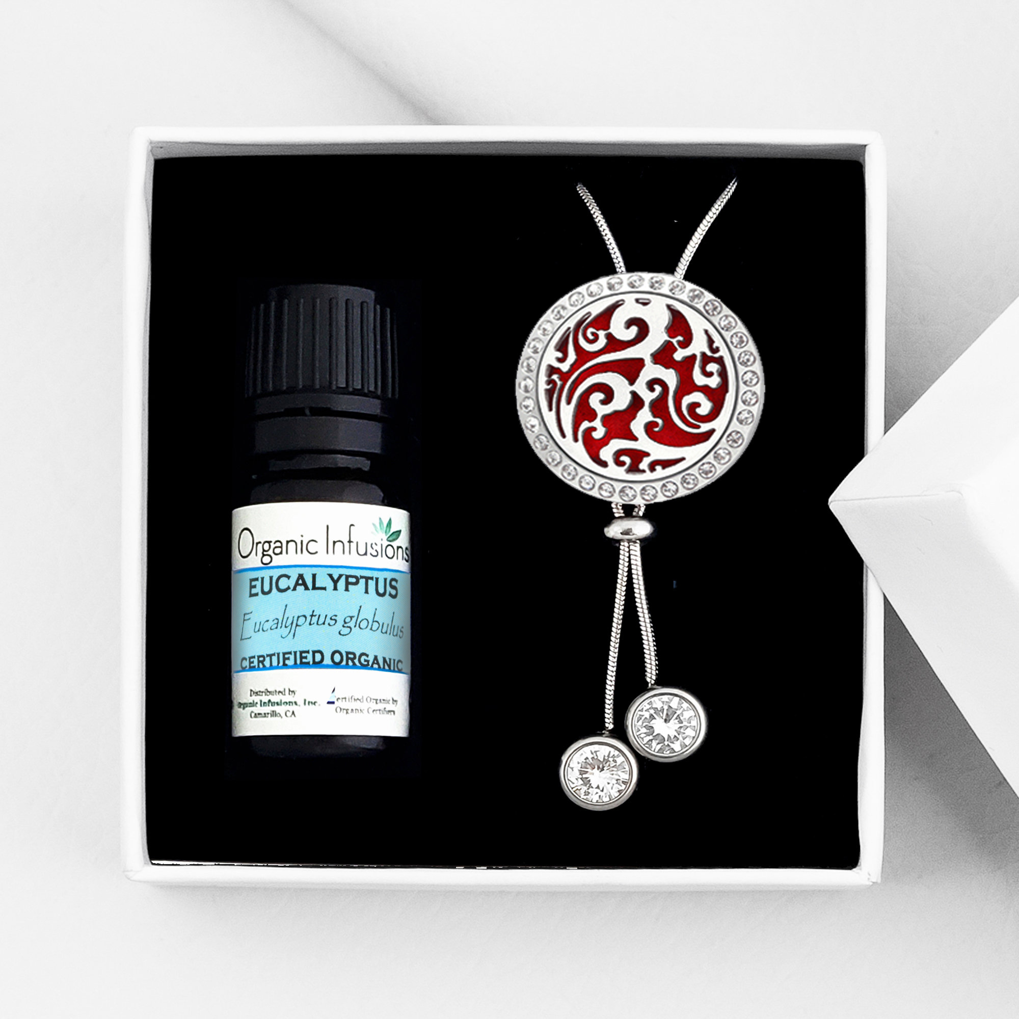 Round Clouds Aromatherapy Slider Necklace - Mother's Day Gift for Mom - Eucalyptus Essential Oil Diffuser Gift Set for Mom - Adjustable - Anniversary - Birthday - 12 Reusable Pads