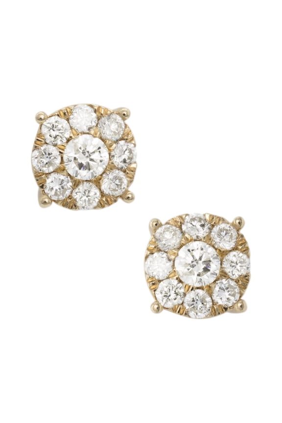 Round Cluster Diamond Stud Unisex Adult Earrings 1.15ct 14K Yellow Gold, 2.02 Gr - Goldum NYC