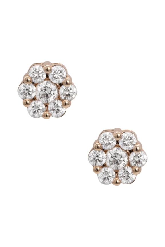 Round Cluster Diamond Unisex Adult Stud Earrings 0.87ct 14K Rose Gold, 1.83 Gr - Goldum NYC