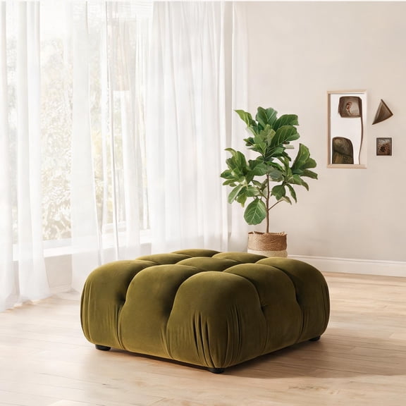 Round Cocktail Ottoman, 36-inch Bubble Modular Style, Orange-Toned Performance Velvet