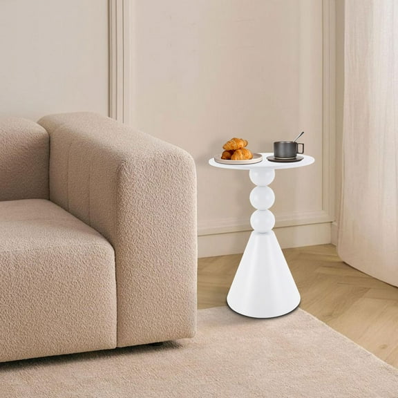 Round Coffee Drink End Table, Modern Compact Pedestal Side Table 60cm White