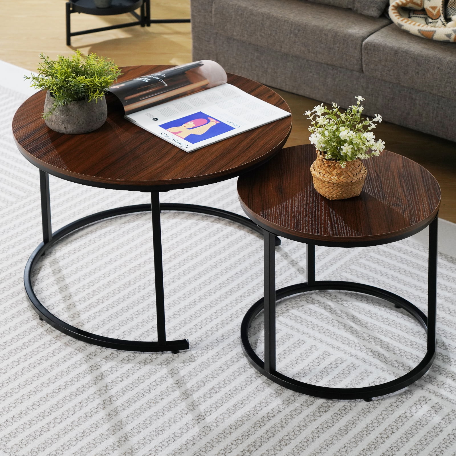 Round Coffee Nesting Tables Modern Stacking Coffee Tables Wood for