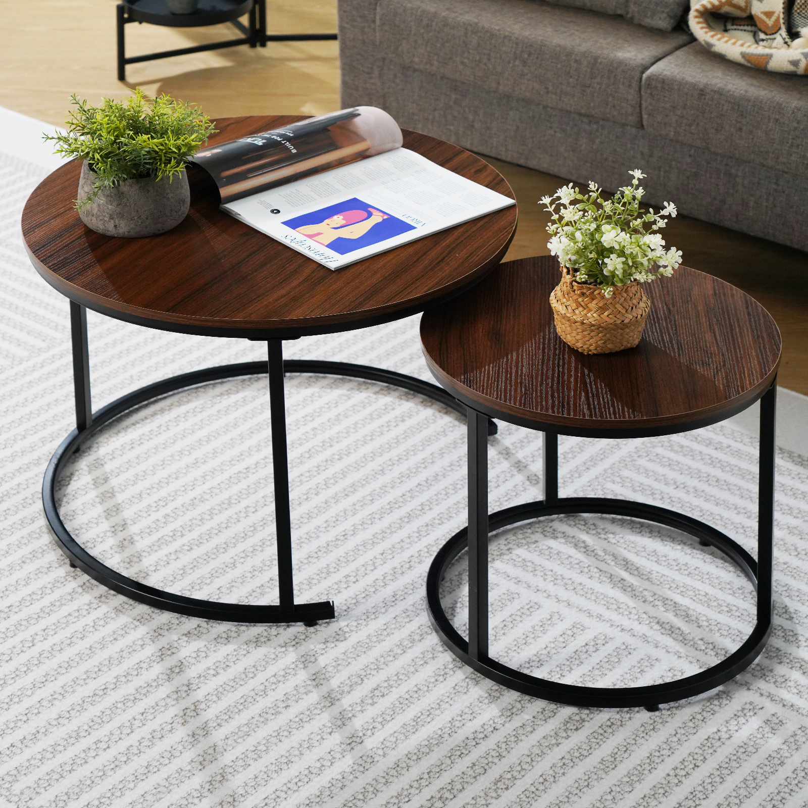 Nathan James Stella Round Nesting or Stacking Coffee Table Set of 2