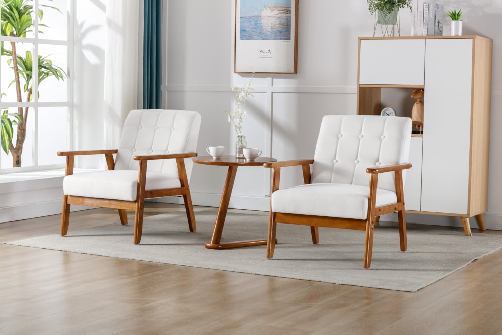 Round Coffee Table with 2 Chairs, MidCentury Upholstered Leisure Chair