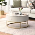 thumbnail image 1 of Round Coffee Table with 2 Drawers, Modern Marble Table with Marble Pattern and Gold Leg, Accent Cocktail Table, Round Center Table for Living Room, Office, 1 of 7