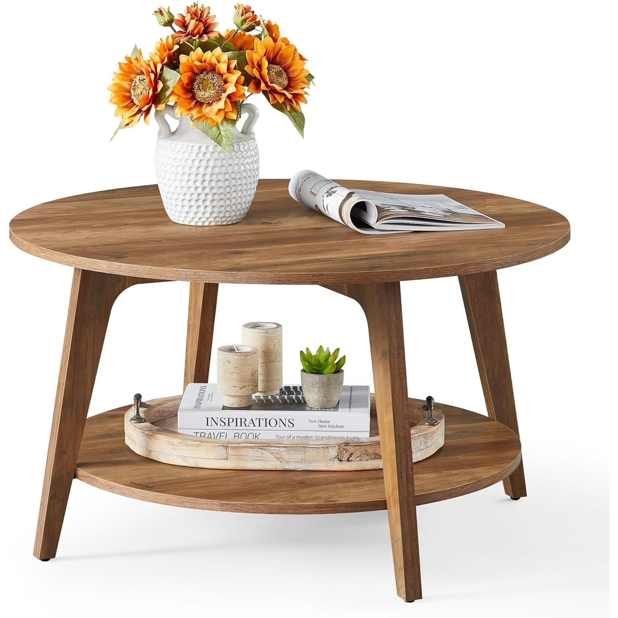 JCZCXZCU Coffee Table, Round Dining Table  for Living Room 31.5'',Honey Brown