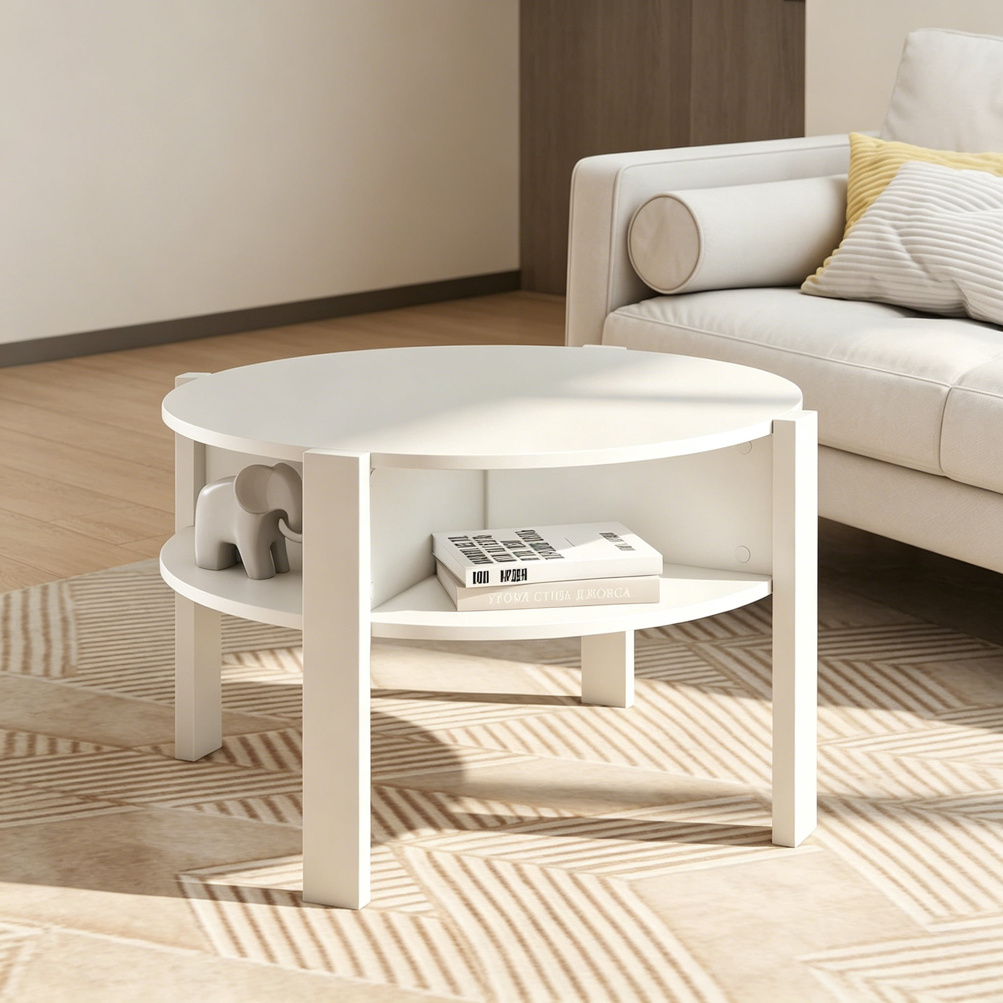 Round Coffee Table, 2-Tier Mid Century Modern Tea Cocktail Table with ...