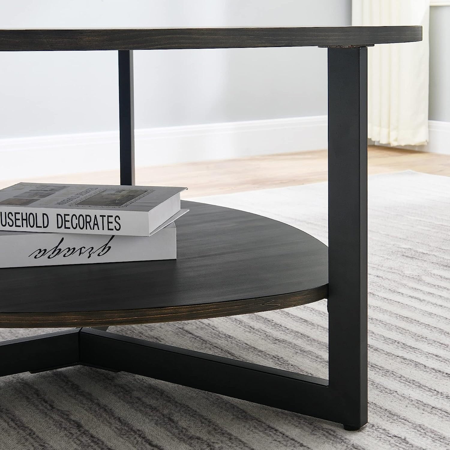 Round Coffee Table 2-Tier Modern Industrail Center Table Coffee Table ...