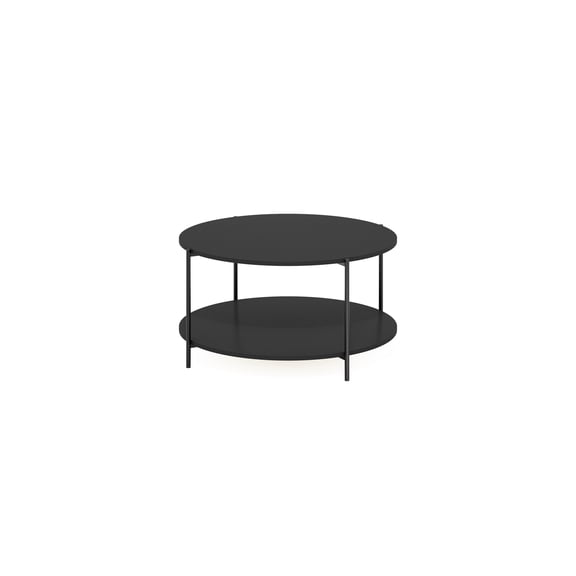 Round Coffee Table, 2 Tier Modern Living Room Table with Metal Legs - Americano Black