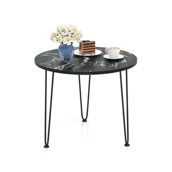Round Coffee Table, 23.5" Marble Top, Metal Tripod Legs, Living Room Accent Table, Small Space Coffee Tables, White/Black