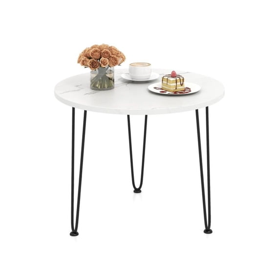 Round Coffee Table, 23.5'' Marble Top, Metal Tripod Legs, Small Accent Table for Living Room, Bedroom, Modern Side Table - White/Black