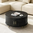 thumbnail image 1 of Round Coffee Table, 31.5" Modern Coffee Table with 360° Sliding Tambour Door, Fluted Accent Coffee Table with Storage, Circle Coffee Center Table with Adjustable Footpads for Living Room, Black, 1 of 8