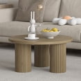 thumbnail image 1 of Pusnapku Round Coffee Table, 31.5" Wood Unique Accent Couch Table with 3 Fluted Legs, Farmhouse Small Circle Center Desk for Living Room, Bedroom, 1 of 9