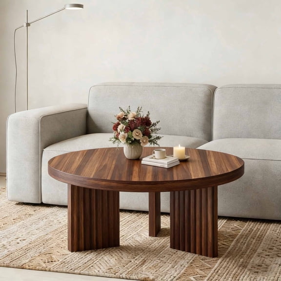 Round Coffee Table, 33.5" Coffee Table for Living Room, Wood Center Table, Small Space, Home Office, Easy Assembly