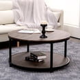 thumbnail image 1 of Round Coffee Table, 35.5" Rustic Coffee Table ,Cocktaile Table with 2-Tier Wooden Storage Shelf, Modern Living Room Furniture, Light Walnut, 1 of 7