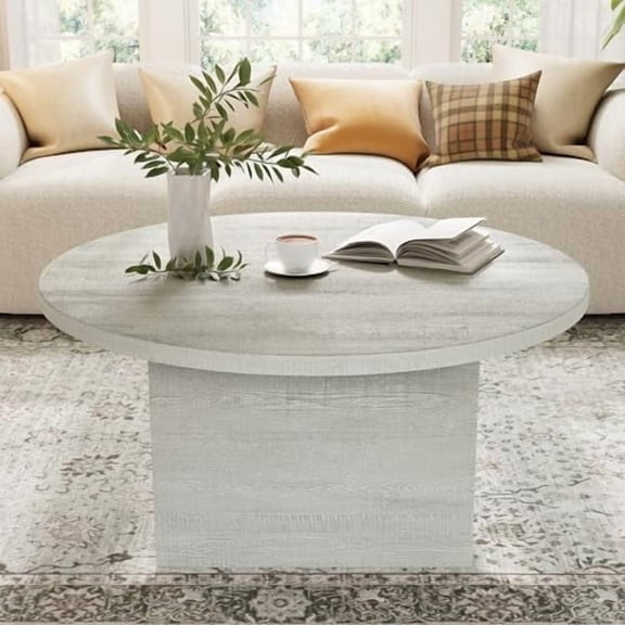 Round Coffee Table,35-Inch Engineered Wood Coffee Table for Living Room,Farmhouse Center Low Cocktail Tea Table,White$$Furniture