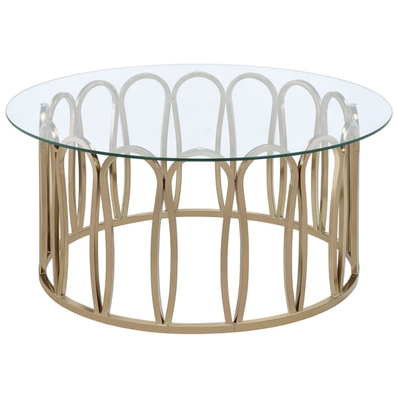 Round Coffee Table, 39" Glass Top, Chrome Metal Base, Living Room Accent