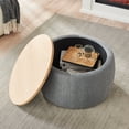 thumbnail image 1 of Round Coffee Table, BTMWAY 2 in 1 Round Storage Ottoman with Reversible Lid Tray, Upholstered Round Storage Ottoman Coffee Table with Storage, Footstool End Table for Living Room, Bedroom, Dark Grey, 1 of 10