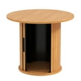 thumbnail image 1 of Round Coffee Table Boho Wood Circle Side Table with Hidden Storage & Sliding Door (Natural), 1 of 7