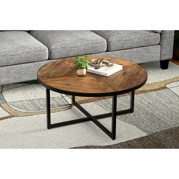 Round Coffee Table for Home Gatherings | Minutes to Assemble and Set in Place | Solid Wood in Gray - Pine Colors | Easy Maintenance for Your Good Times