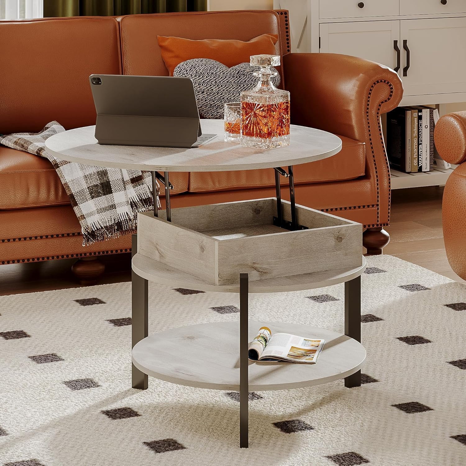 Round Coffee Table Lift Top Coffee Table with Storage and Hidden ...