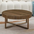 thumbnail image 1 of Round Coffee Table for Living Room, 31.5" Drum Coffee Table With Stainless Steels Pedestal Base, Farmhouse Handcrafted Circle Coffee Table For Apartment, 1 of 8