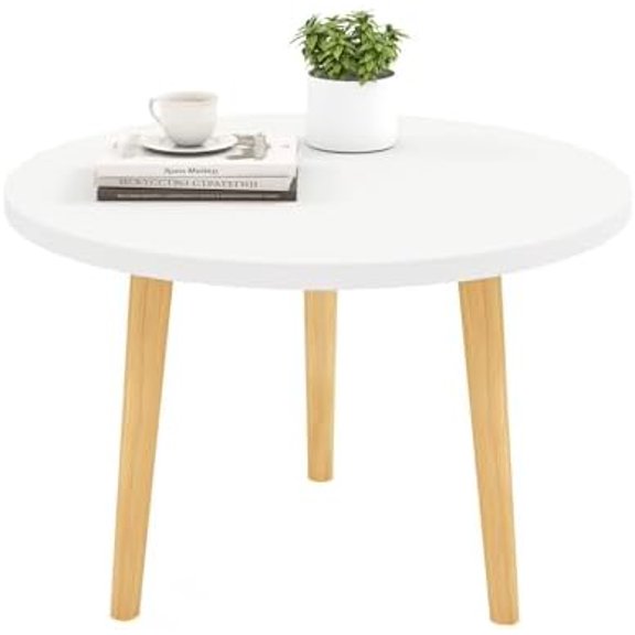 Round Coffee Table Low Table with 3 Solid Wood Sturdy Legs, Floor Table Desk for Sitting on The Floor, Storage and Living Room Furniture (White)
