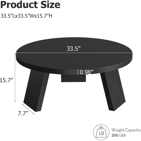 Round Coffee Table, Modern Center Table with Inclined Legs, Accent Cocktail Tables for Living Room, Bedroom, Easy Assembly, Black