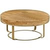 Round Coffee Table, Modern Wooden Side Table, Farmhouse Carving Pattern Coffee Table with Metal Legs for Living Room Office Apartment
