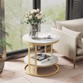 thumbnail image 1 of Round Coffee Table Nordic Style Center Table Accent Side Table Marble Desktop Golden + White, 1 of 12