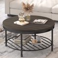 Round Coffee Table Rustic Wood Surface Top & Sturdy Metal Legs