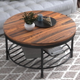 Round Coffee Table Rustic Wood Surface Top & Sturdy Metal Legs