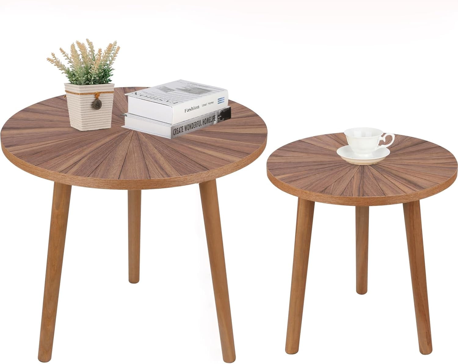 Round Coffee Table Set of 2, Mid Century Modern Coffee Table, Small